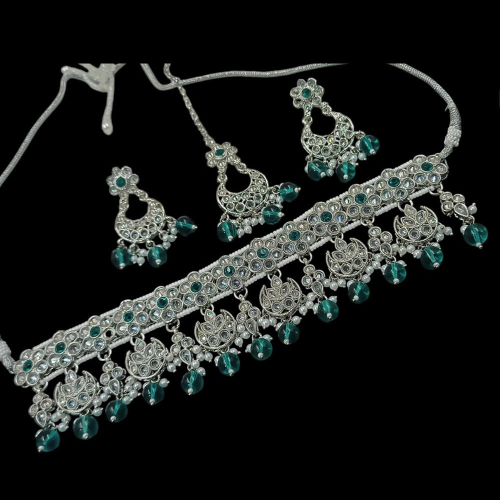 NAFJ Silver Plated Crystal & Pearl Graceful Charm for Every Occasion Choker Necklace Set