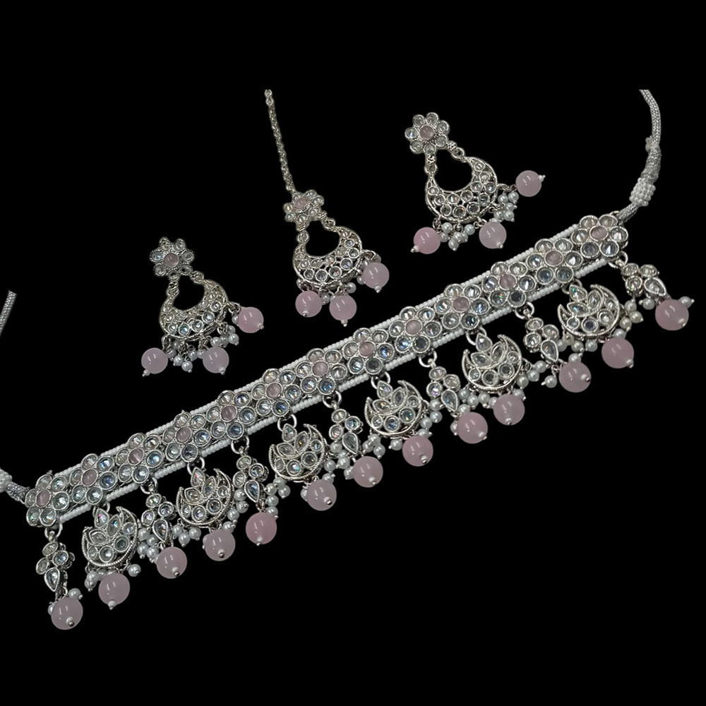 NAFJ Silver Plated Crystal & Pearl Graceful Charm for Every Occasion Choker Necklace Set