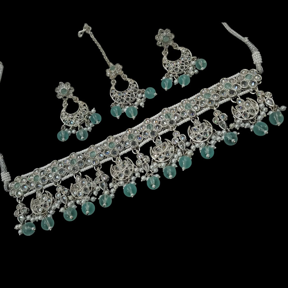 NAFJ Silver Plated Crystal & Pearl Graceful Charm for Every Occasion Choker Necklace Set