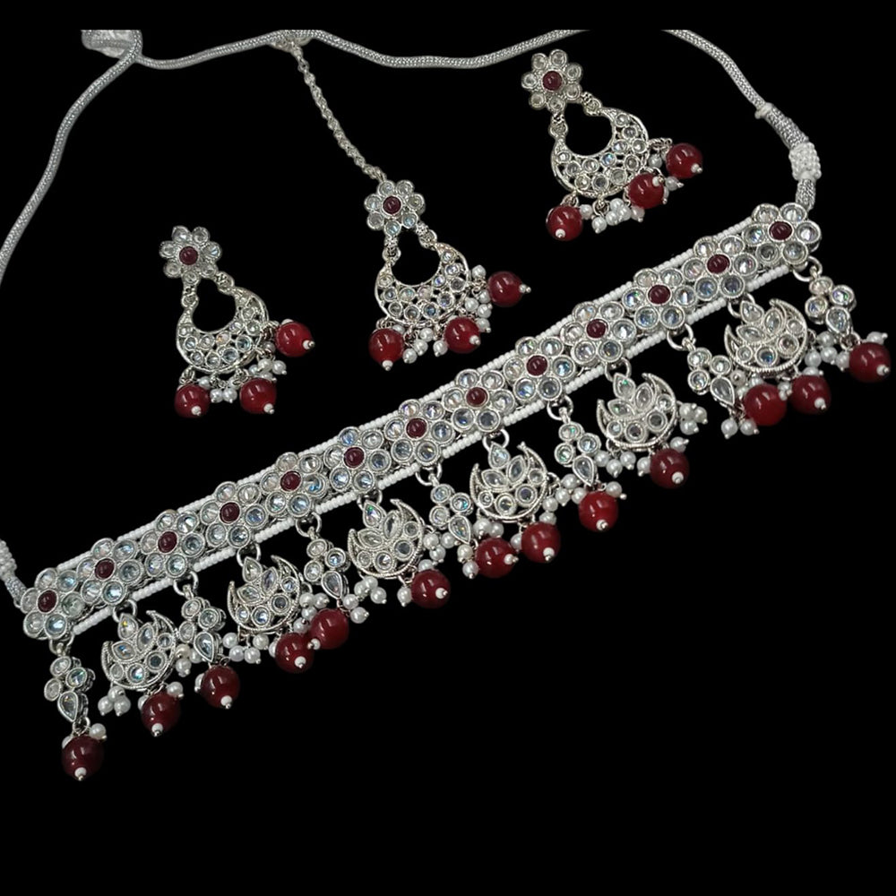 NAFJ Silver Plated Crystal & Pearl Graceful Charm for Every Occasion Choker Necklace Set