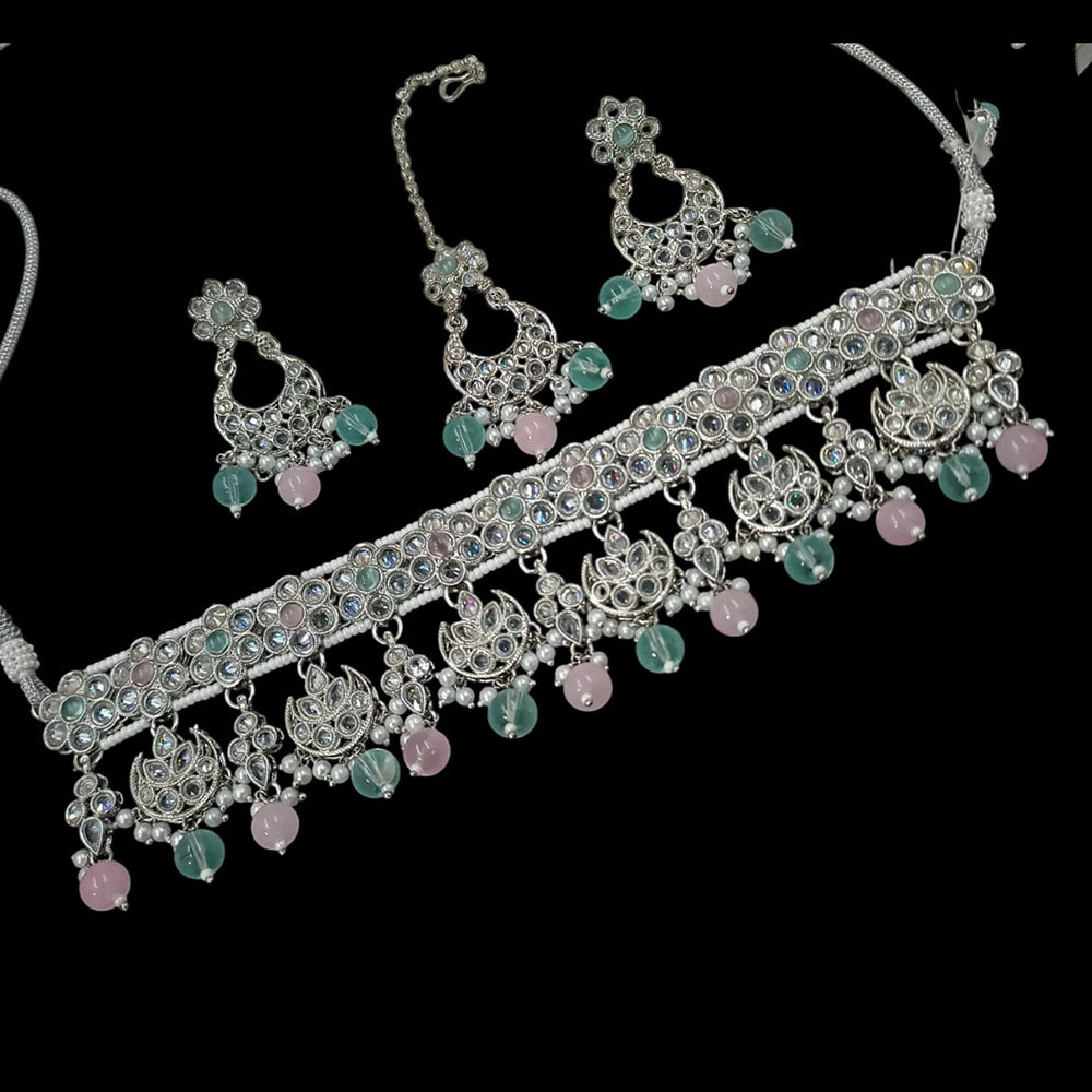 NAFJ Silver Plated Crystal & Pearl Graceful Charm for Every Occasion Choker Necklace Set