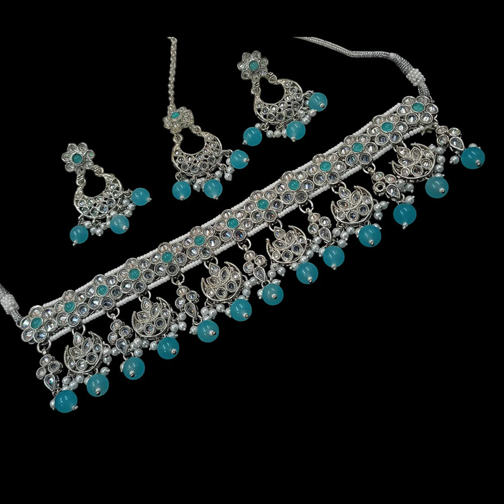 NAFJ Silver Plated Crystal & Pearl Graceful Charm for Every Occasion Choker Necklace Set