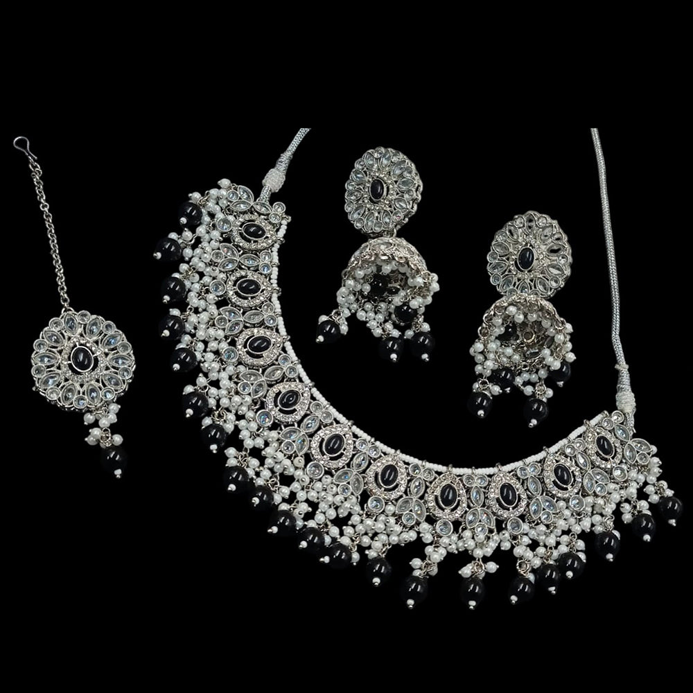 NAFJ Silver Plated Crystal & Pearl Graceful Charm for Every Occasion Choker Necklace Set