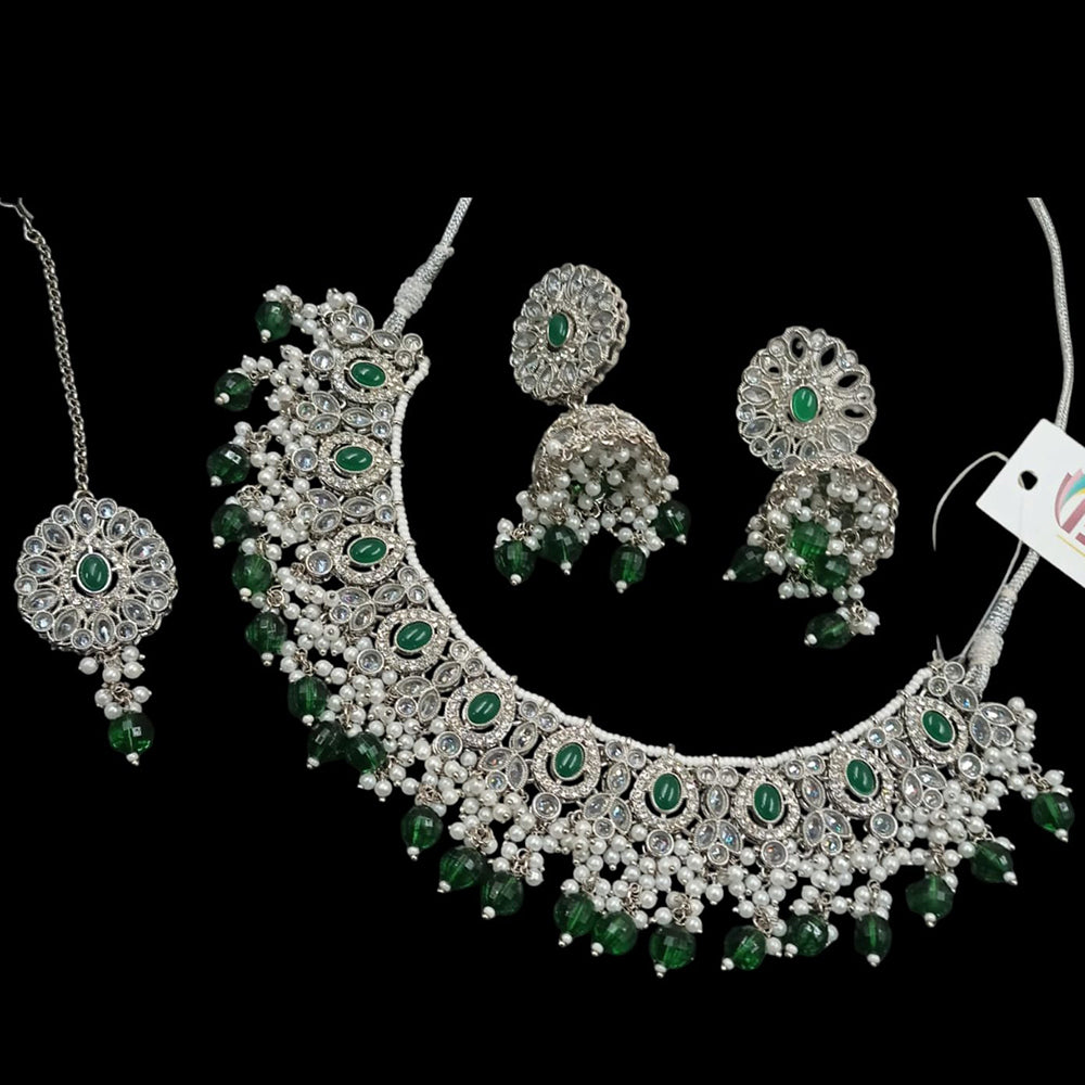 NAFJ Silver Plated Crystal & Pearl Graceful Charm for Every Occasion Choker Necklace Set