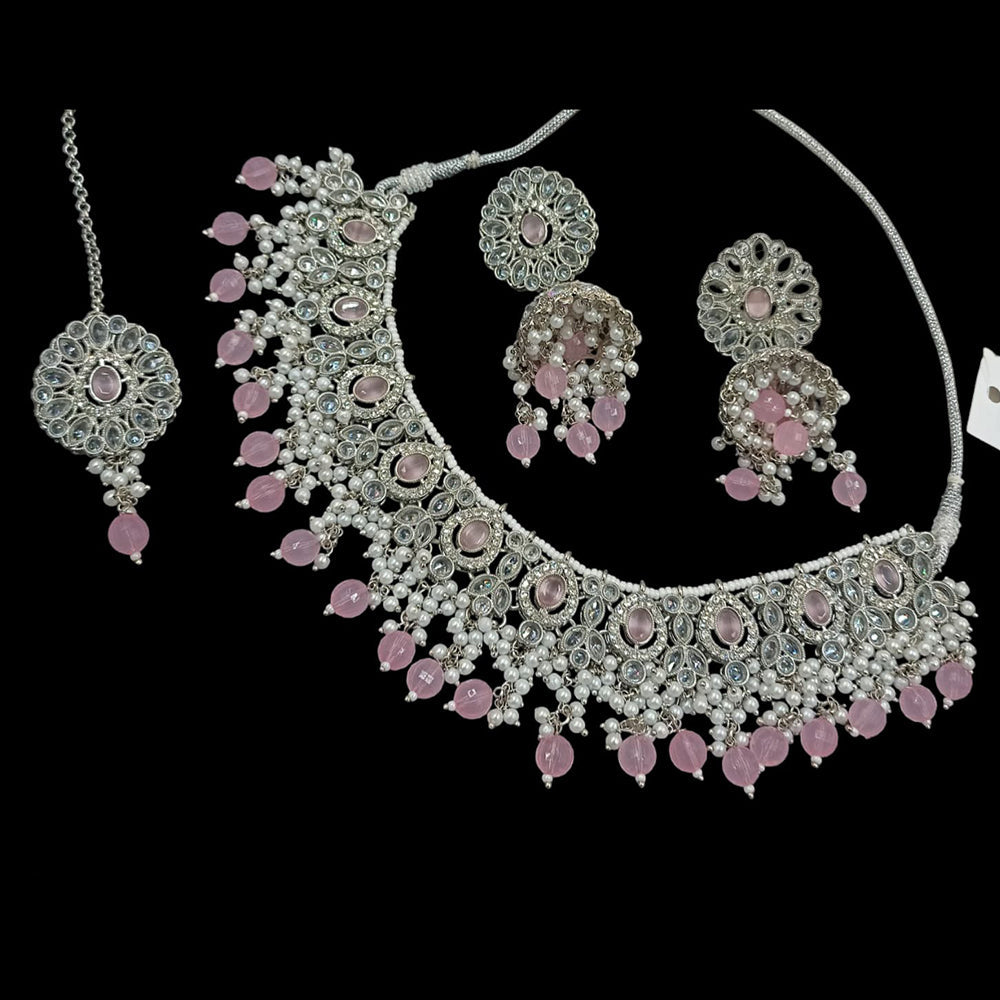 NAFJ Silver Plated Crystal & Pearl Graceful Charm for Every Occasion Choker Necklace Set