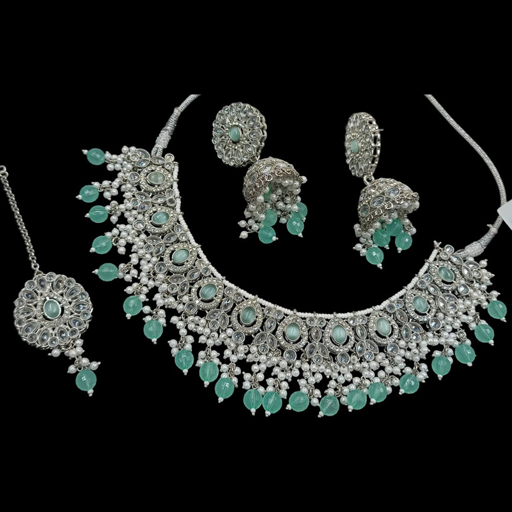 NAFJ Silver Plated Crystal & Pearl Graceful Charm for Every Occasion Choker Necklace Set