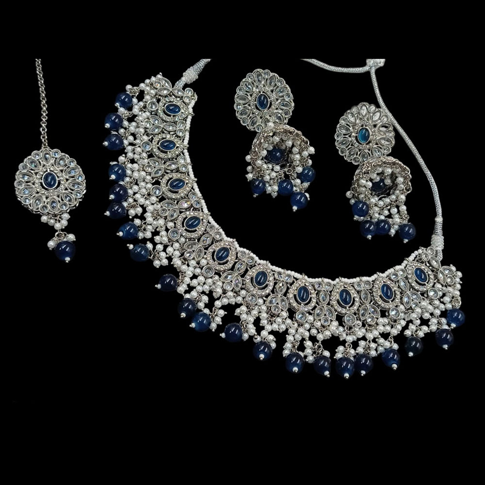 NAFJ Silver Plated Crystal & Pearl Graceful Charm for Every Occasion Choker Necklace Set