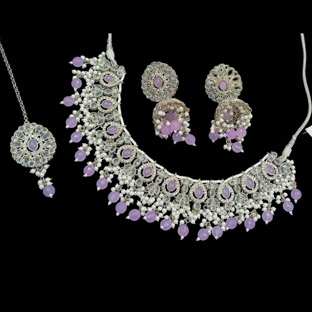 NAFJ Silver Plated Crystal & Pearl Graceful Charm for Every Occasion Choker Necklace Set