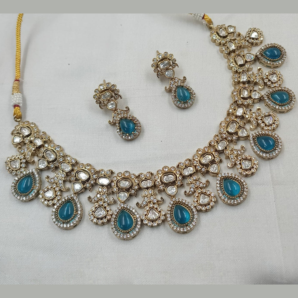 NAFJ Grand Gold Plated Polki Kundan Royal Wedding Jewelry Collection Necklace  Set