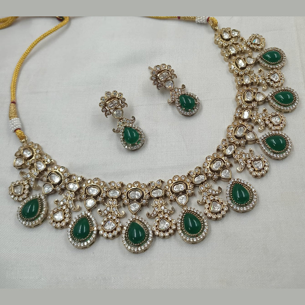 NAFJ Grand Gold Plated Polki Kundan Royal Wedding Jewelry Collection Necklace  Set