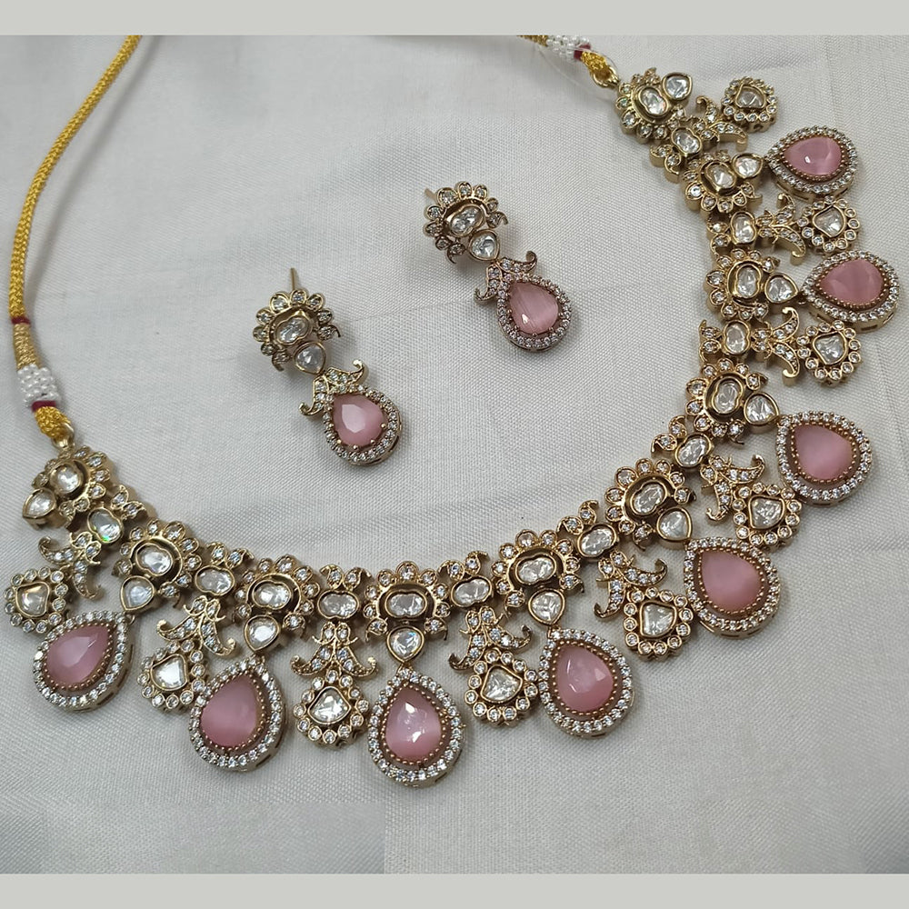 NAFJ Grand Gold Plated Polki Kundan Royal Wedding Jewelry Collection Necklace  Set