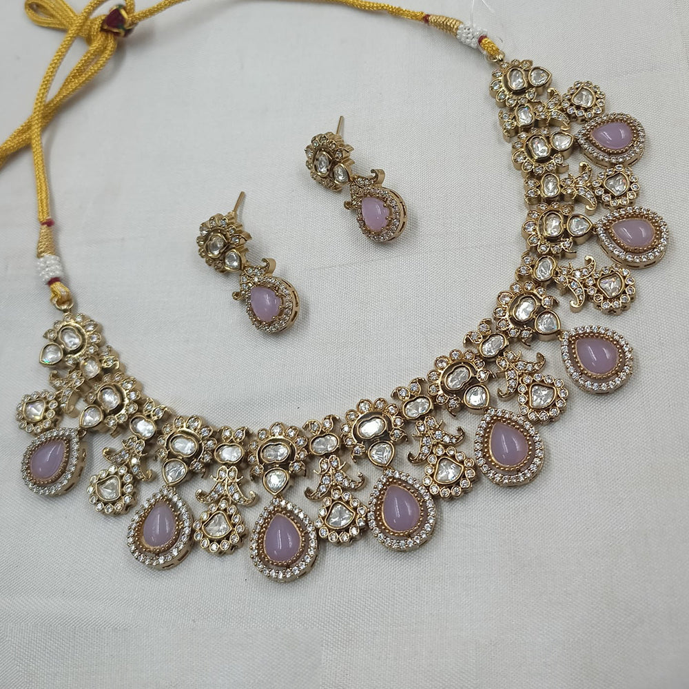 NAFJ Grand Gold Plated Polki Kundan Royal Wedding Jewelry Collection Necklace  Set