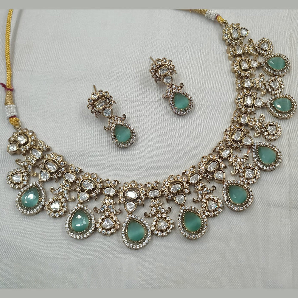 NAFJ Grand Gold Plated Polki Kundan Royal Wedding Jewelry Collection Necklace  Set