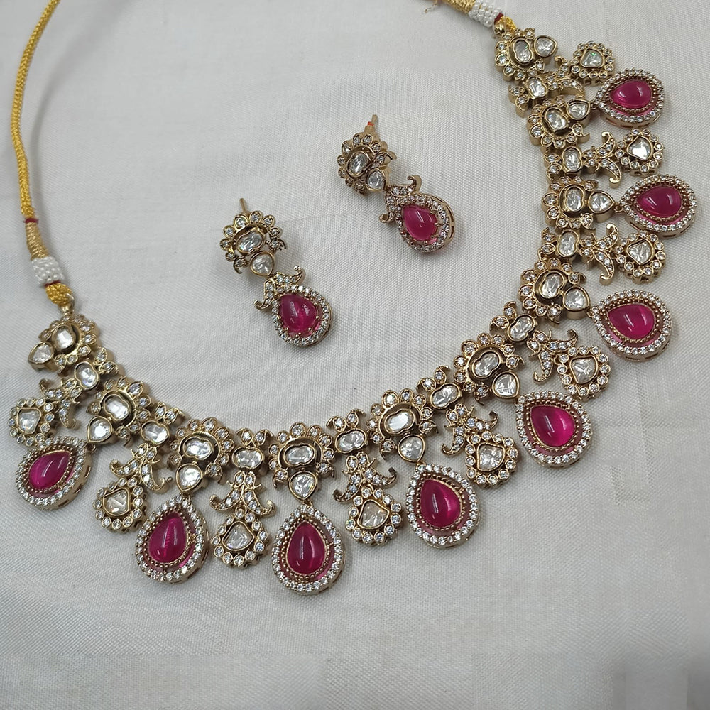 NAFJ Grand Gold Plated Polki Kundan Royal Wedding Jewelry Collection Necklace  Set