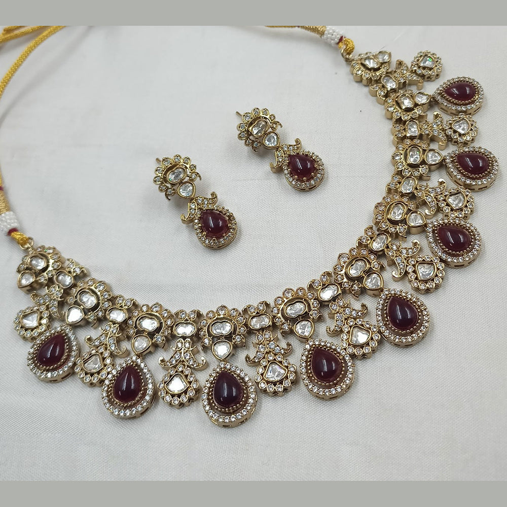 NAFJ Grand Gold Plated Polki Kundan Royal Wedding Jewelry Collection Necklace  Set