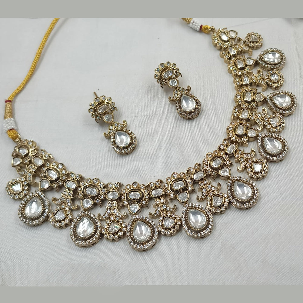 NAFJ Grand Gold Plated Polki Kundan Royal Wedding Jewelry Collection Necklace  Set