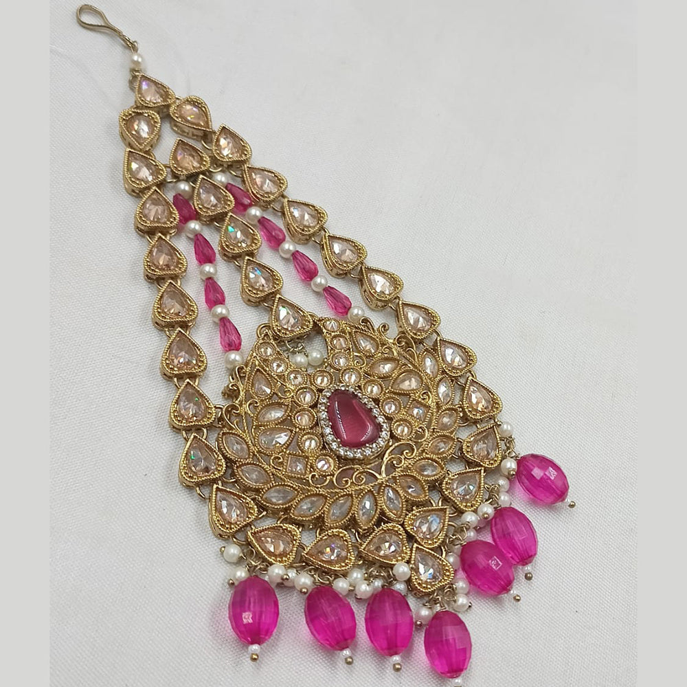 NAFJ Gold Plated Crystal Stone Pearls And Beads Pasa