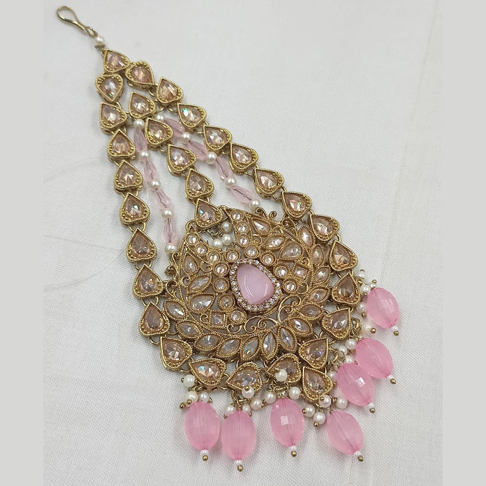 NAFJ Gold Plated Crystal Stone Pearls And Beads Pasa