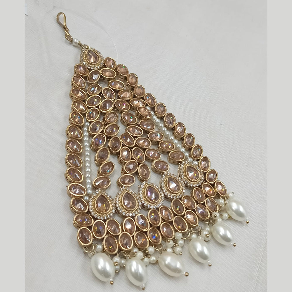 NAFJ Gold Plated Crystal Stone Pearls And Beads Pasa