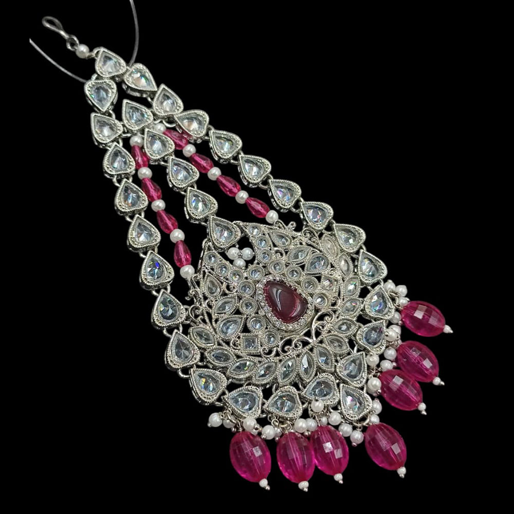 NAFJ Silver Plated Crystal Stone Pearls And Beads Pasa