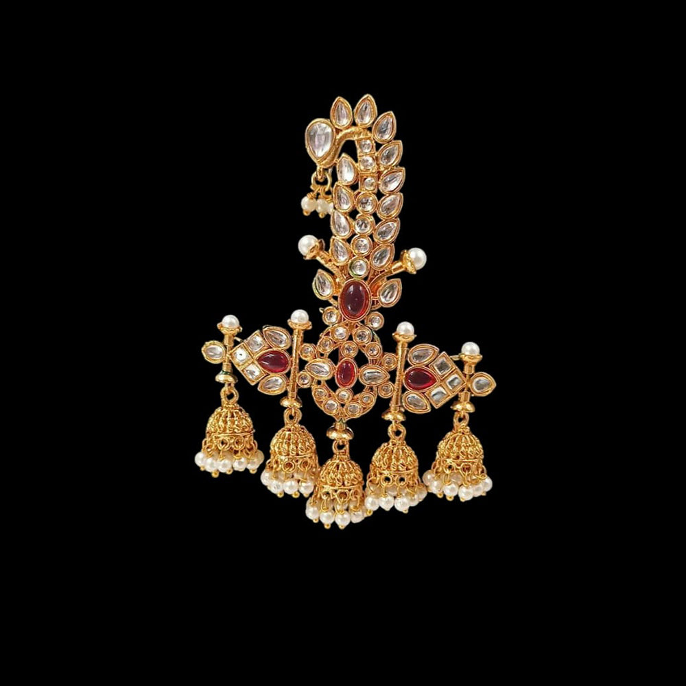 NAFJ Regal Spark Gold Plated Kundan Stone Brooch for Pheta / Saafa / Kalangi