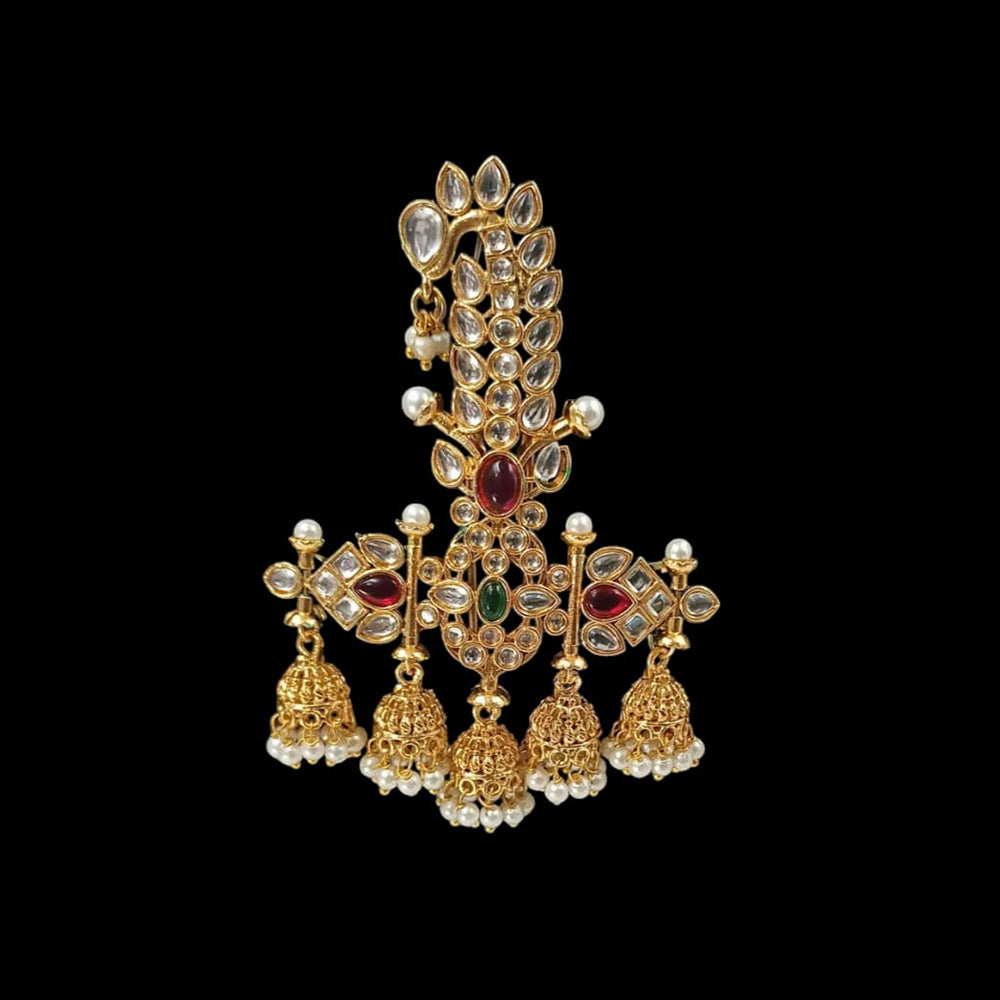 NAFJ Regal Spark Gold Plated Kundan Stone Brooch for Pheta / Saafa / Kalangi