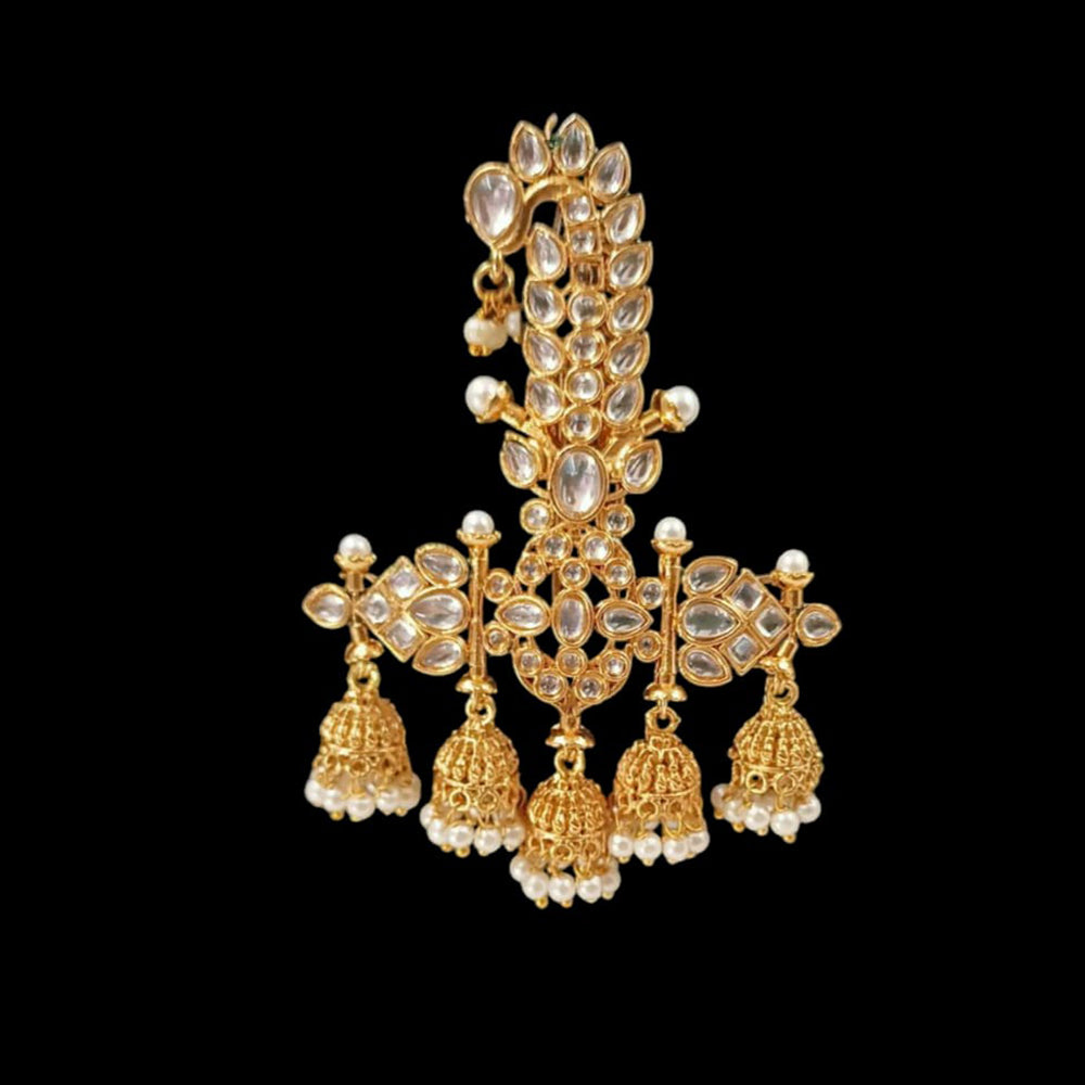 NAFJ Regal Spark Gold Plated Kundan Stone Brooch for Pheta / Saafa / Kalangi