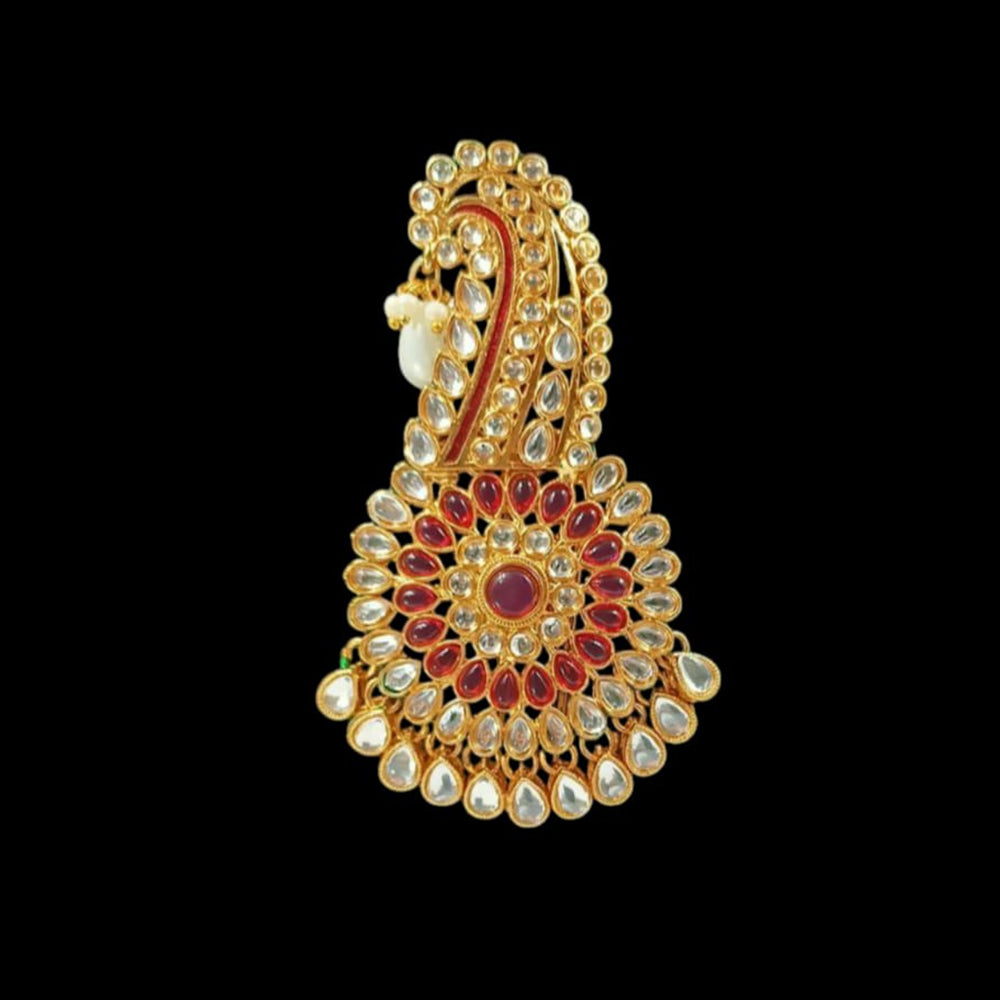 NAFJ Regal Spark Gold Plated Kundan Stone Brooch for Pheta / Saafa / Kalangi