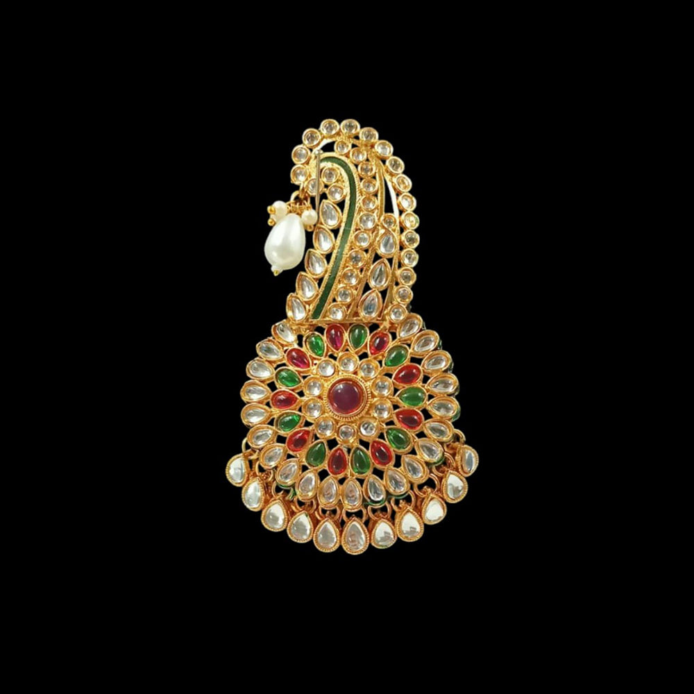 NAFJ Regal Spark Gold Plated Kundan Stone Brooch for Pheta / Saafa / Kalangi