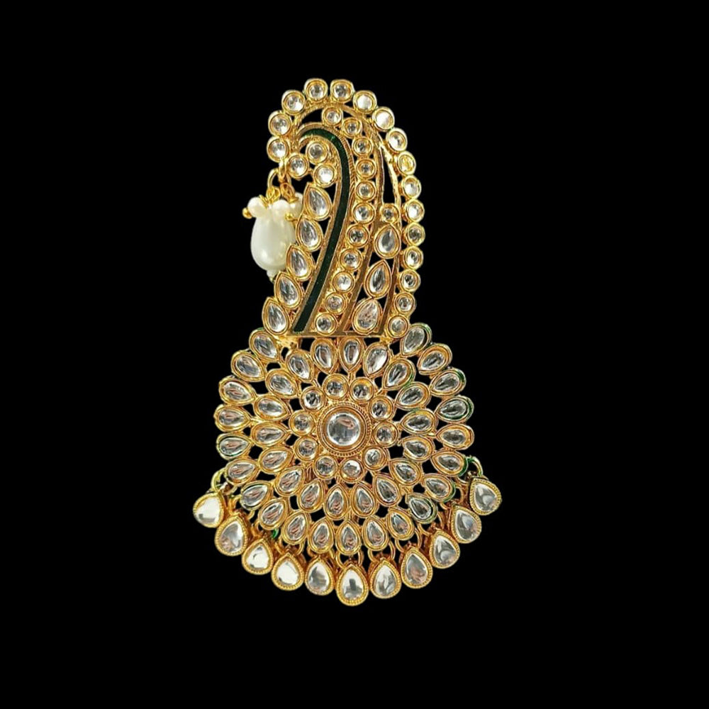 NAFJ Regal Spark Gold Plated Kundan Stone Brooch for Pheta / Saafa / Kalangi