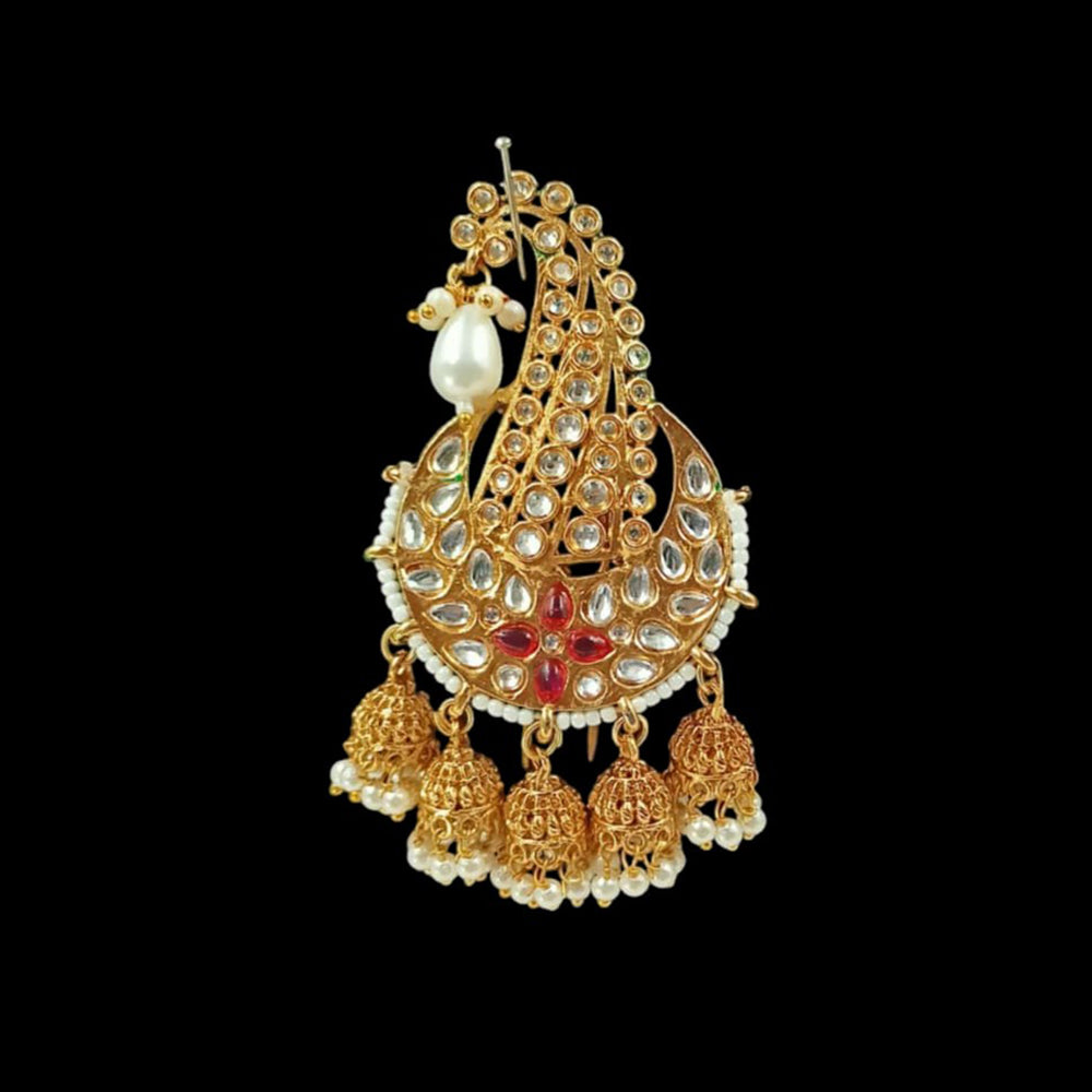 NAFJ Regal Spark Gold Plated Kundan Stone Brooch for Pheta / Saafa / Kalangi