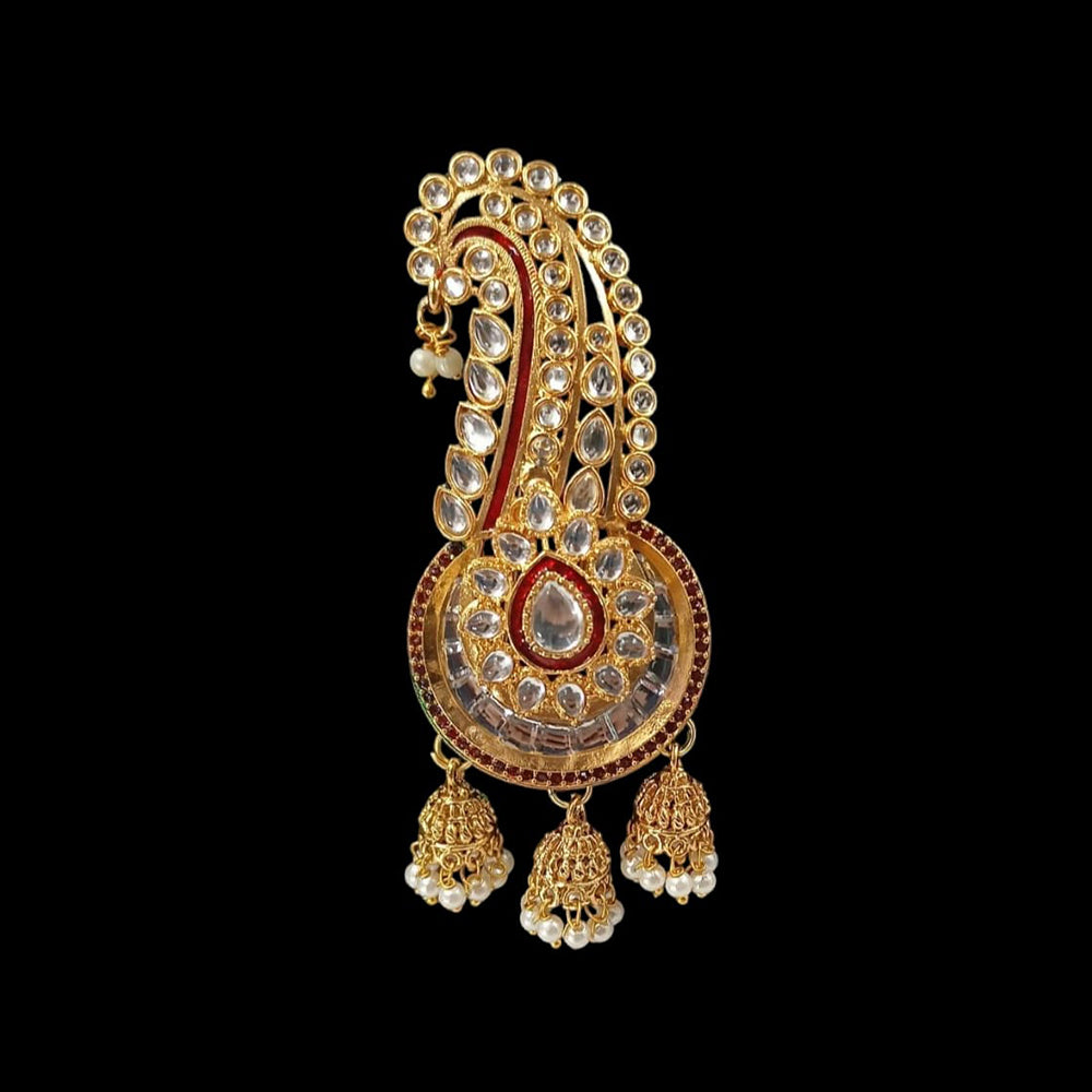 NAFJ Regal Spark Gold Plated Kundan Stone Brooch for Pheta / Saafa / Kalangi