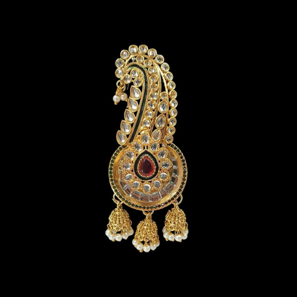 NAFJ Regal Spark Gold Plated Kundan Stone Brooch for Pheta / Saafa / Kalangi