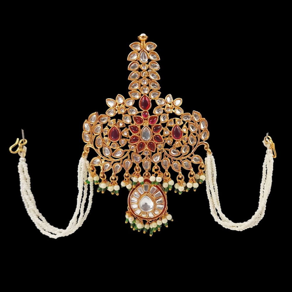NAFJ Regal Spark Gold Plated Kundan Stone Brooch for Pheta / Saafa / Kalangi