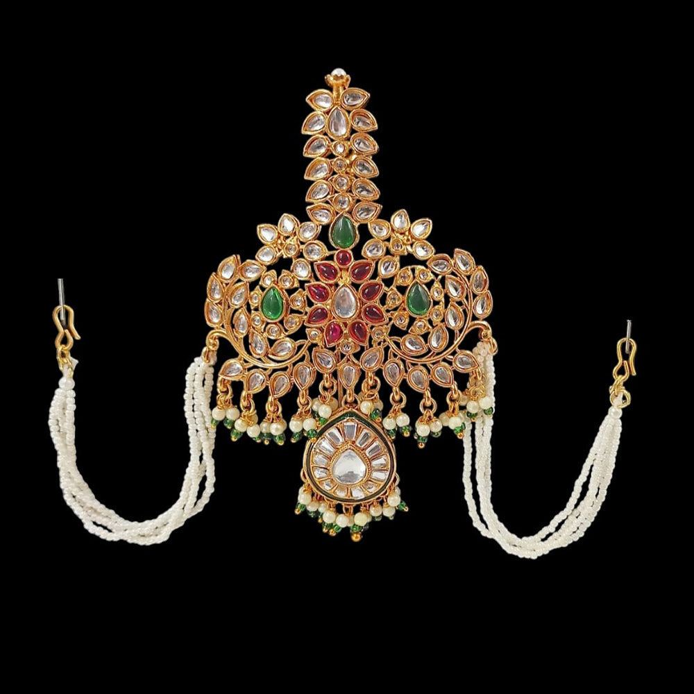 NAFJ Regal Spark Gold Plated Kundan Stone Brooch for Pheta / Saafa / Kalangi