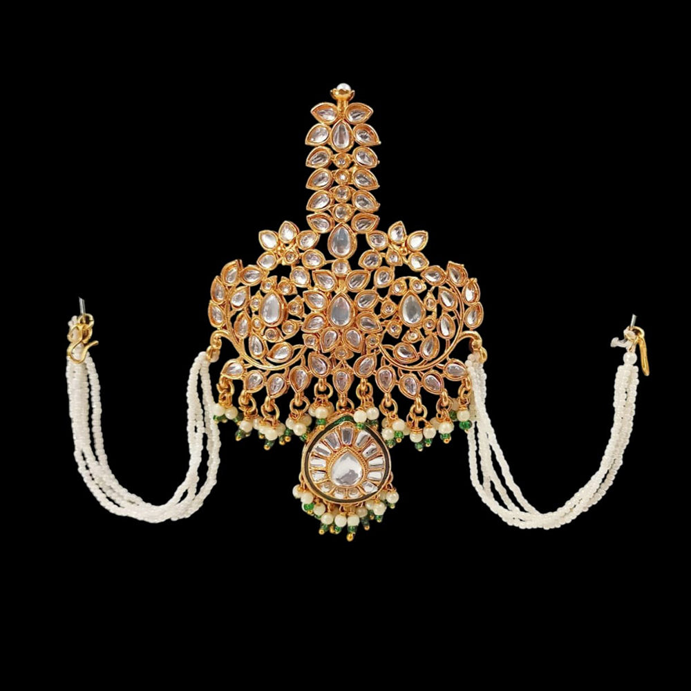 NAFJ Regal Spark Gold Plated Kundan Stone Brooch for Pheta / Saafa / Kalangi