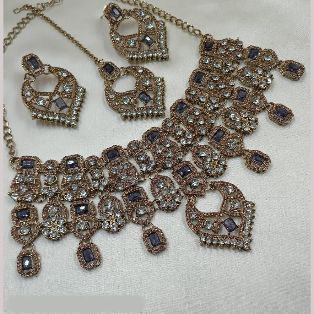 NAFJ Copper Gold Plated Crystal Stone Necklace Set