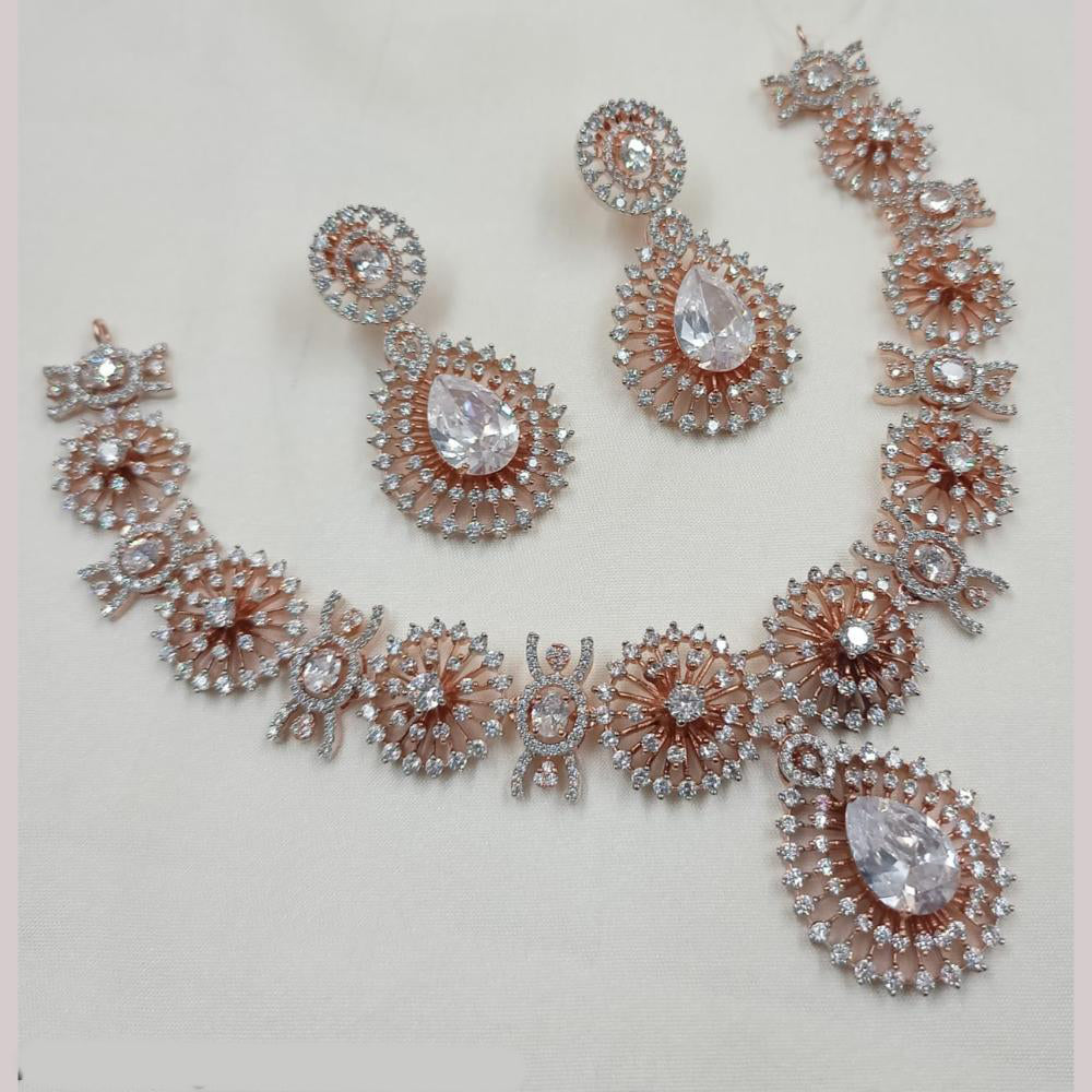 NAFJ 2 Tone Plated Austrian Stone And Pearl Necklace Set