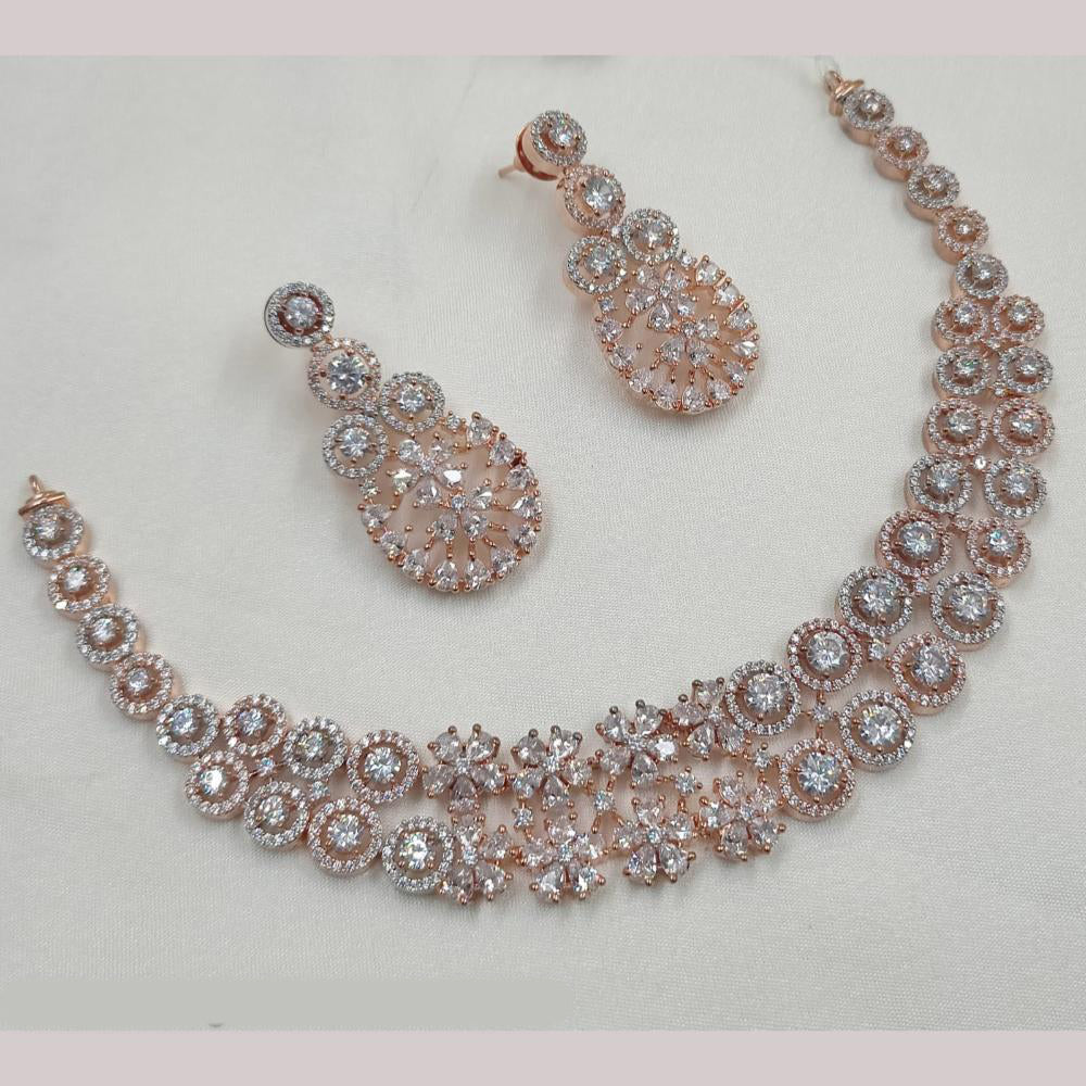NAFJ 2 Tone Plated Austrian Stone And Pearl Necklace Set