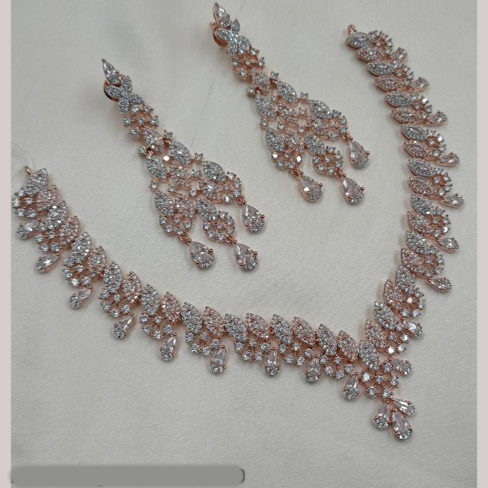 NAFJ 2 Tone Plated Austrian Stone And Pearl Necklace Set