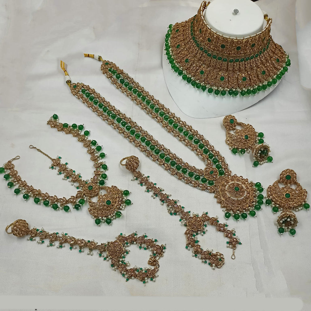 NAFJ Gold Plated Crystal Stone And Beads Bridal Set