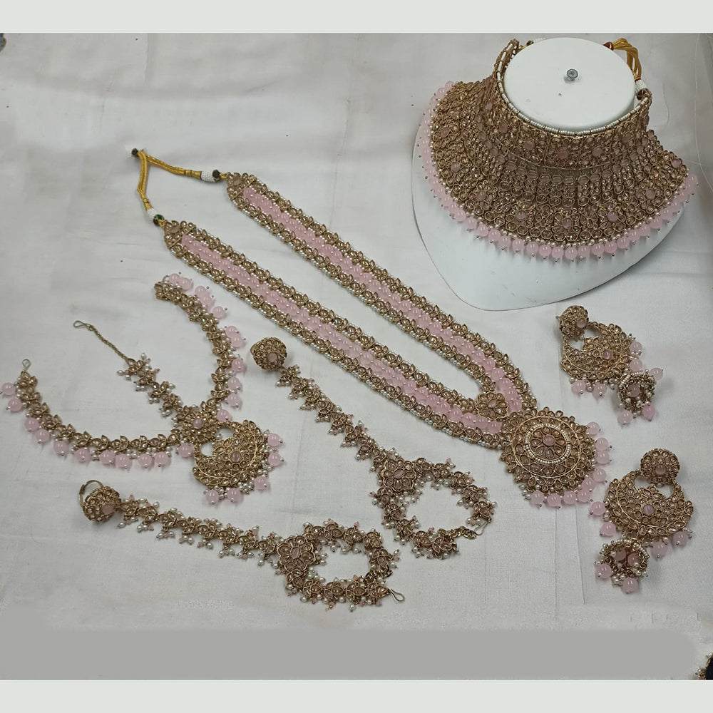 NAFJ Gold Plated Crystal Stone And Beads Bridal Set