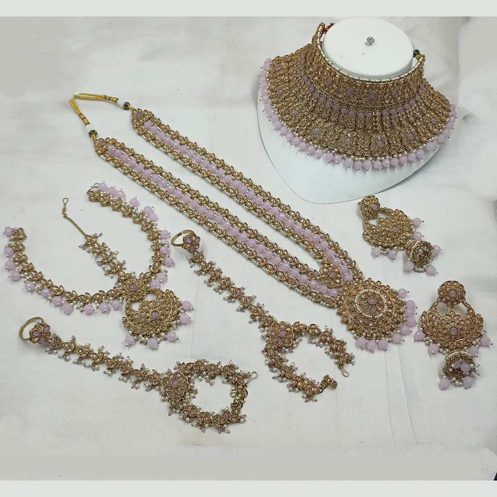 NAFJ Gold Plated Crystal Stone And Beads Bridal Set