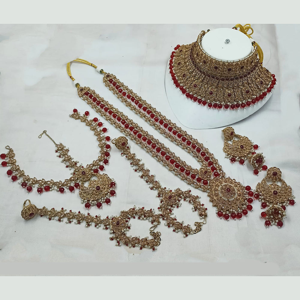 NAFJ Gold Plated Crystal Stone And Beads Bridal Set