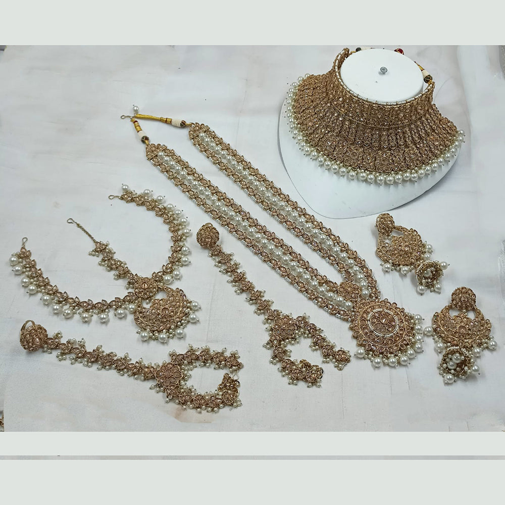 NAFJ Gold Plated Crystal Stone And Beads Bridal Set