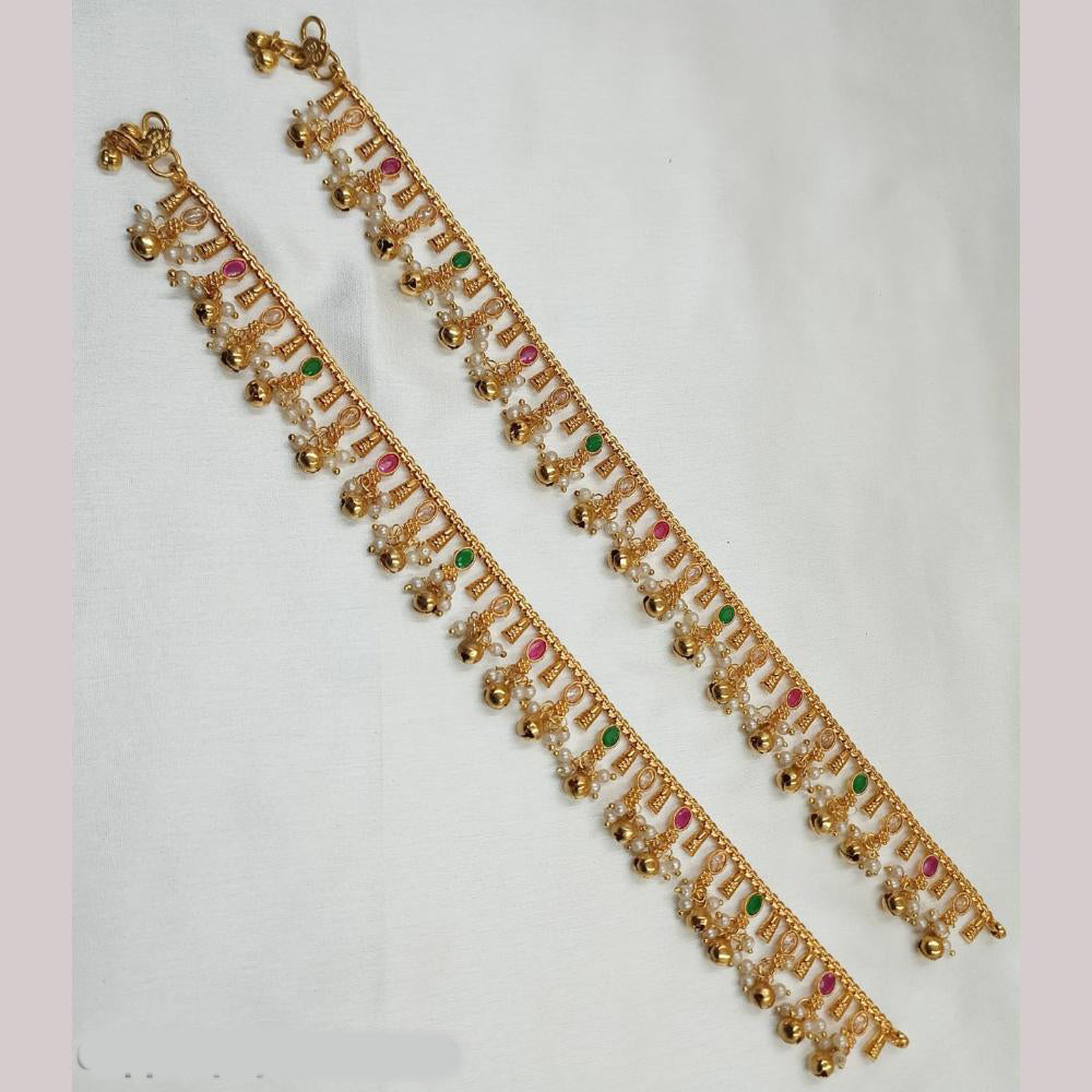 NAFJ Gold Plated Crystal Stone And Pearl Payal / Anklet