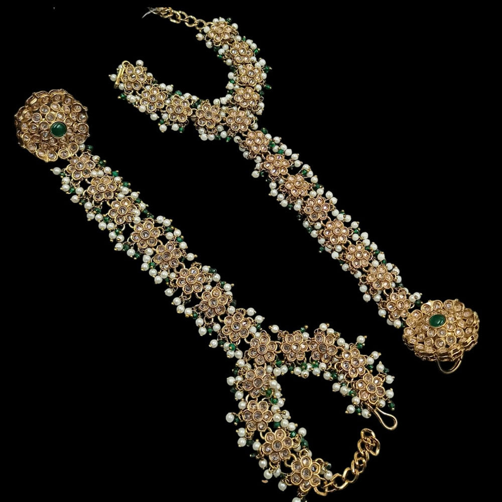 NAFJ Mehndi Plated Crystal Stone And Pearl Hand Harness