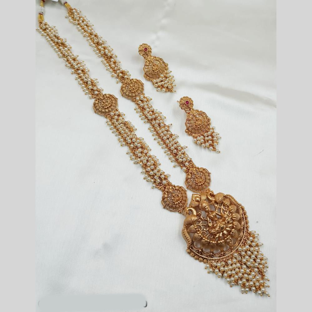 NAFJ Gold Plated Traditional Indian Pota Stones And Pearl Temple