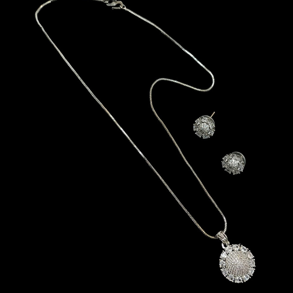 NAFJ Silver Plared American Diamond Chain Pendant Set