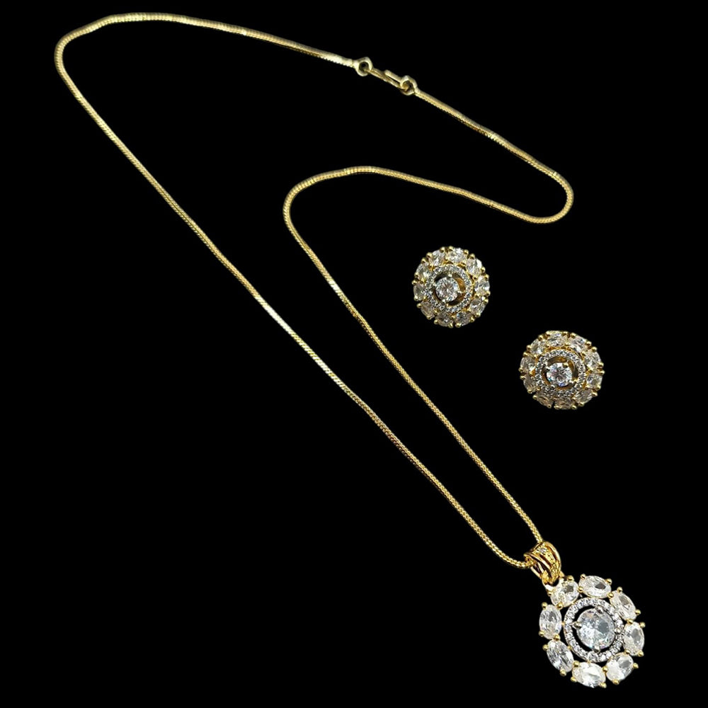 NAFJ Gold Plated American Diamond Chain Pendant Set